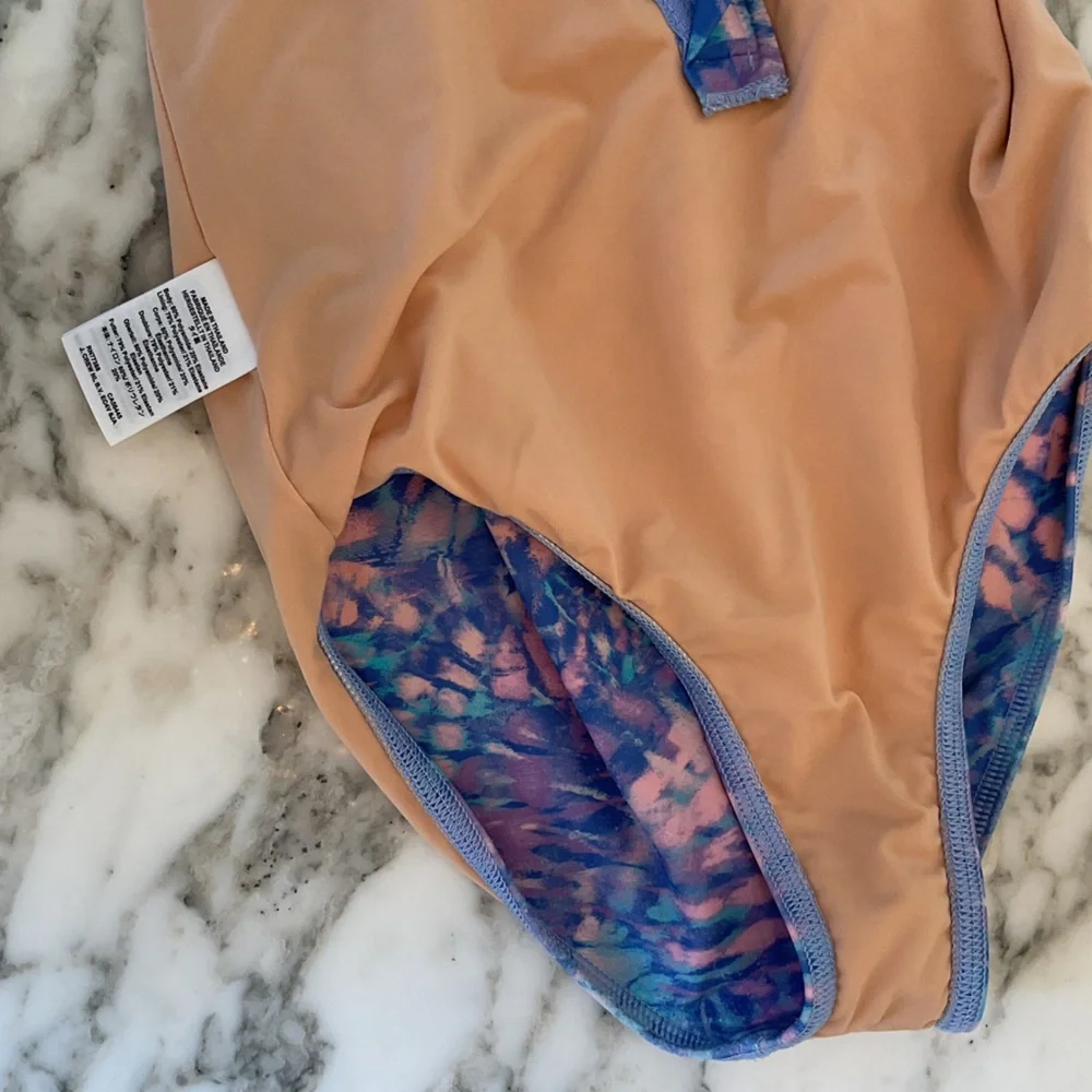 EUC J crew Girls' tie-dye rash guard swimsuit Sz 8 Broken Zipper Customer Return